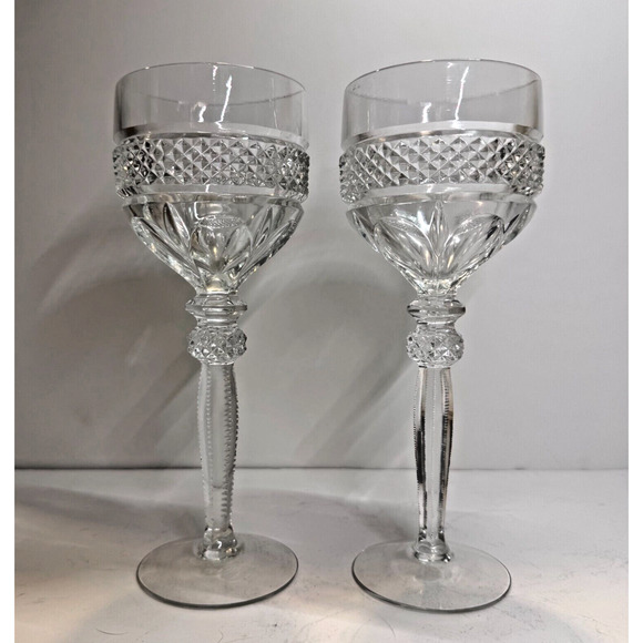 2 Cut Fine Crystal Wine Glass Beaded Stem RIEKES-CRISA Williamsburg 8” H EUC - Picture 1 of 12